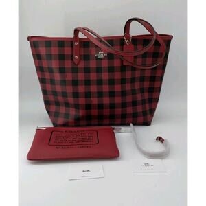 RARE Coach RED GINGHAM City Tote Buffalo Plaid Check Reversible GREAT CONDITION